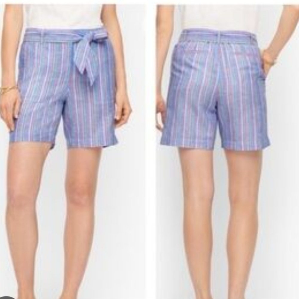 TALBOTS WOMEN'S LINEN STRIPPED SHORTS WITH TIE BELT SIZE 4P